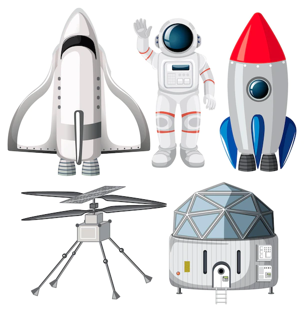 Free Vector | Set of spaceship and satellite objects