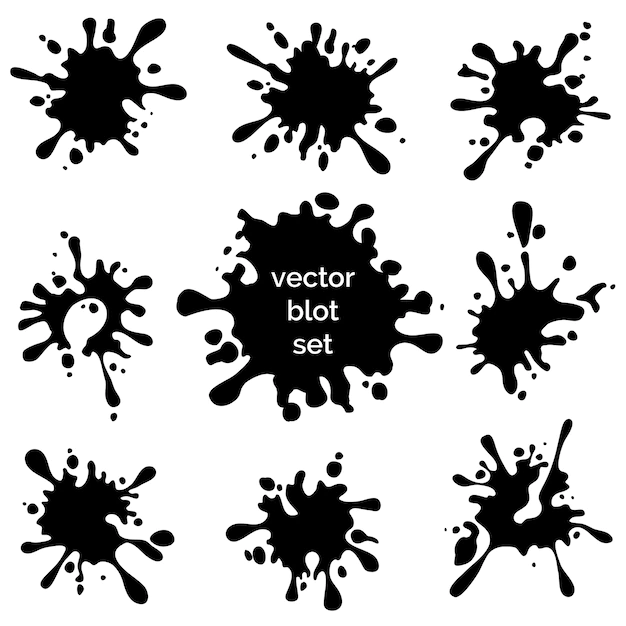 Free Vector | Set of splashes and blots black silhouettes on the white background.