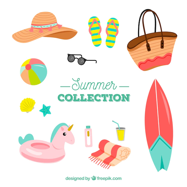 Free Vector | Set of summer elements with clothes in hand drawn style