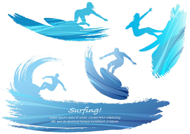 Free Vector | Set of surfing silhouettes vector illustration isolated
