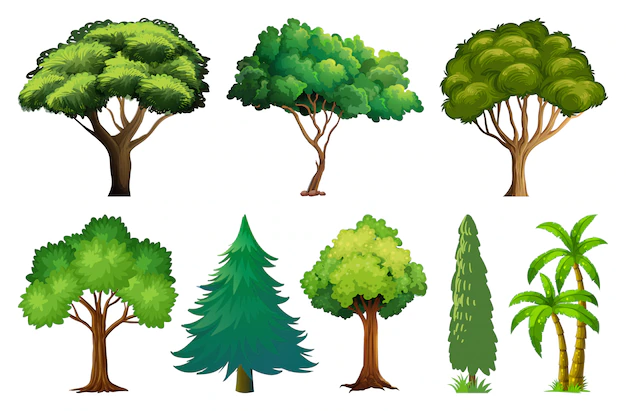Free Vector | Set of variety plants and trees