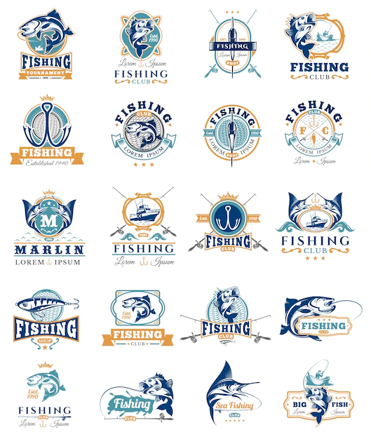 Free Vector | Set of vector badges, stickers on catching fish.
