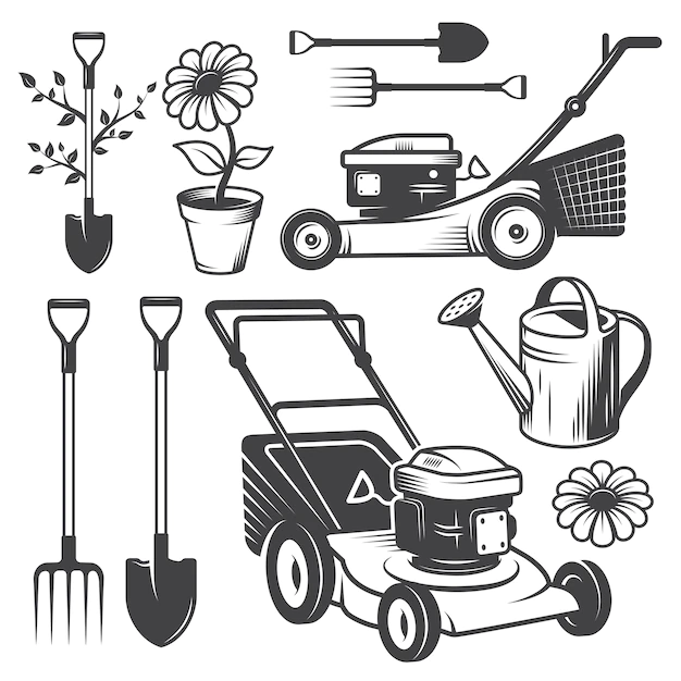 Free Vector | Set of vintage garden logos and designed elements. monochrome style