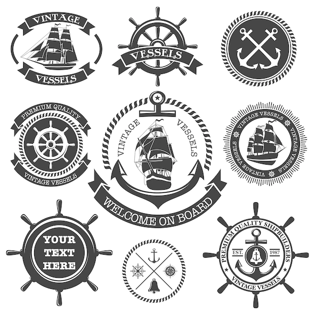 Free Vector | Set of vintage nautical labels, icons and design elements