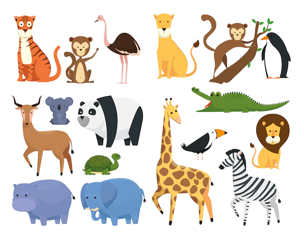 Free Vector | Set wild animals in the zoo safari reserve
