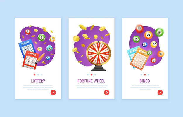 Free Vector | Set with three realistic bingo lottery vertical banners with page switch buttons