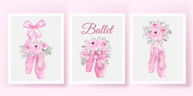 Free Vector | Shoes ballerina poster with rose pink watercolor set