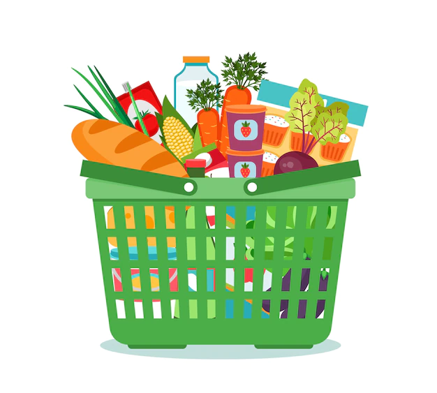 Free Vector | Shopping basket with food vector illustration. cart with product buy in supermarket. vector illustration