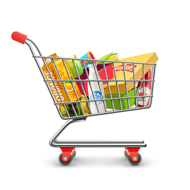 Free Vector | Shopping supermarket cart with grocery pictogram