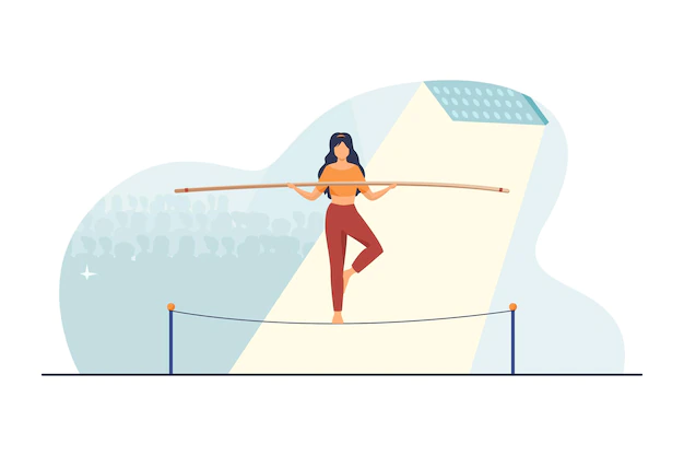 Free Vector | Show actress balancing on rope. audience, acrobat, yogi flat illustration
