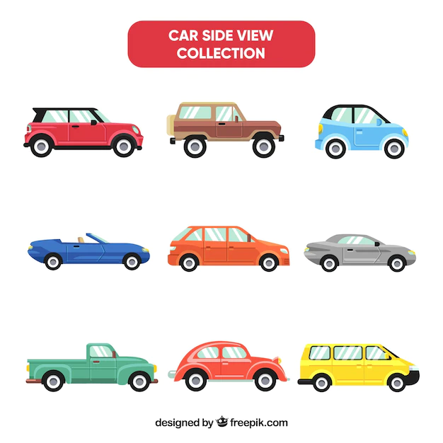 Free Vector | Side view car collection of nine