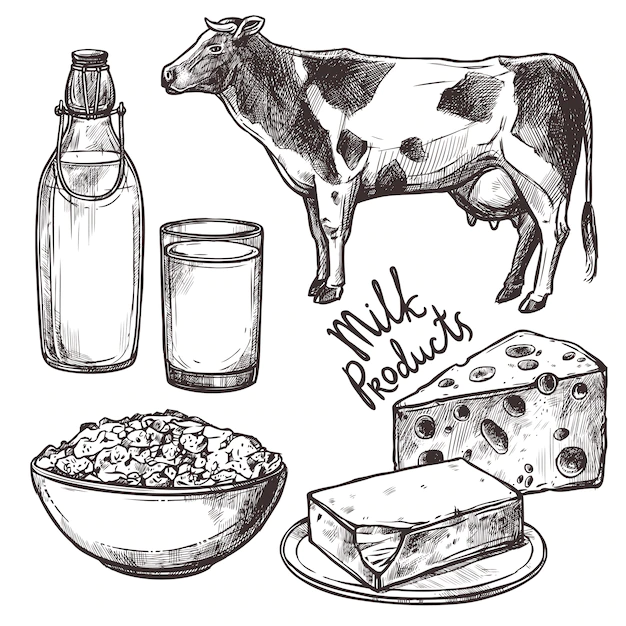 Free Vector | Sketch milk products set