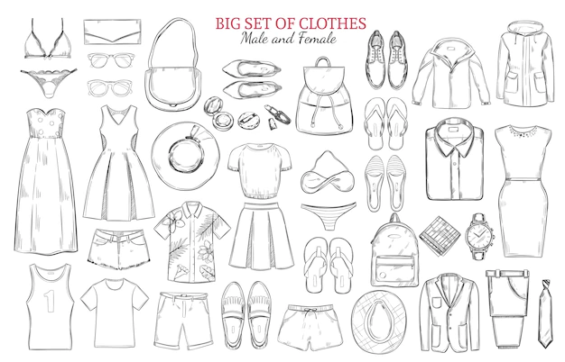 Free Vector | Sketch monochrome clothes icons set