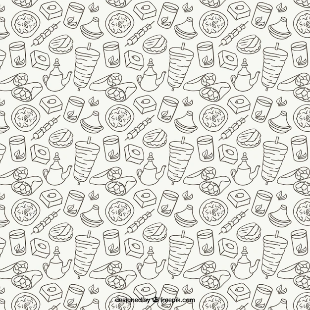 Free Vector | Sketches arabic food pattern
