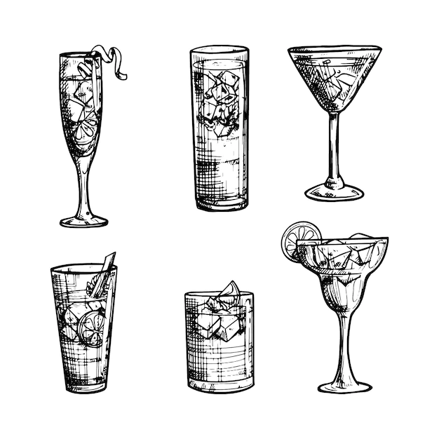 Free Vector | Sketches of hand drawn cocktail collection