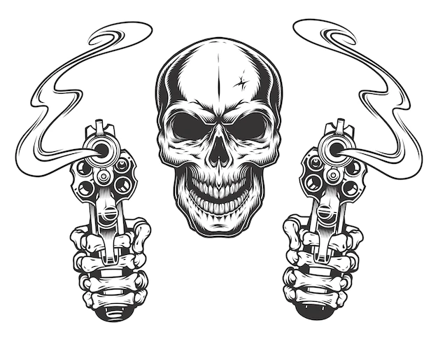 Free Vector | Skull aiming with two revolvers