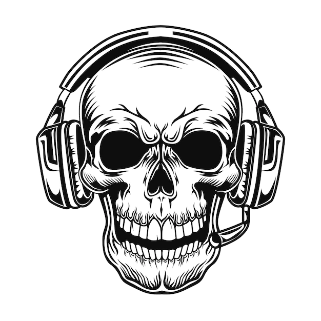 Free Vector | Skull with headset vector illustration. head of character in headphones