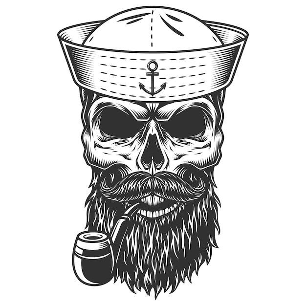 Free Vector | Skull with the beard and pipe