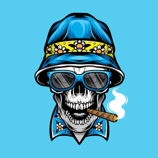 Free Vector | Smoking skull wearing bucket hat