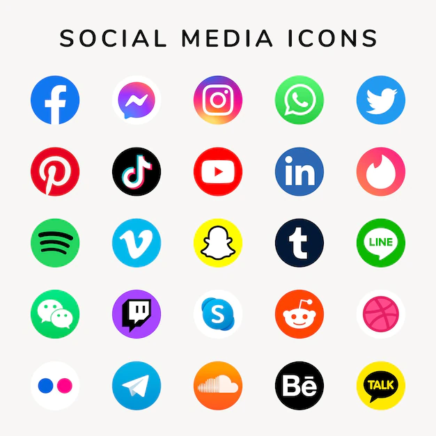Free Vector | Social media icons vector set with facebook, instagram, twitter, tiktok, youtube logos