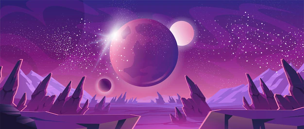 Free Vector | Space banner with purple planet landscape