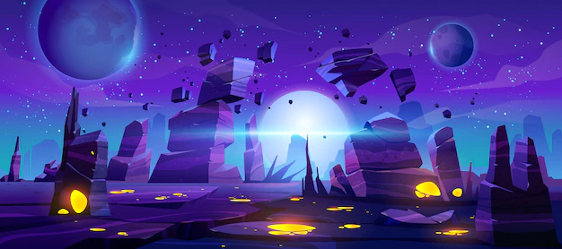 Free Vector | Space game background, neon night alien landscape