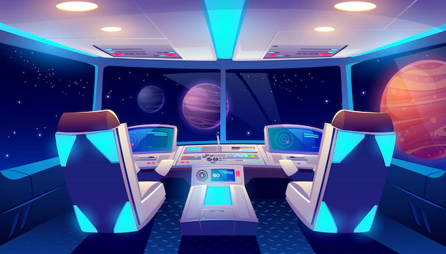 Free Vector | Spaceship cockpit interior space and planets view