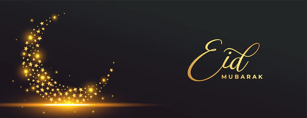 Free Vector | Sparkling golden moon with light effect eid mubarak banner