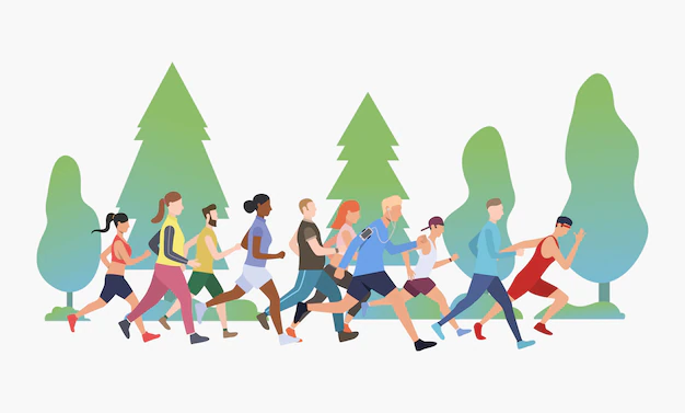 Free Vector | Sporty people running marathon in park illustration