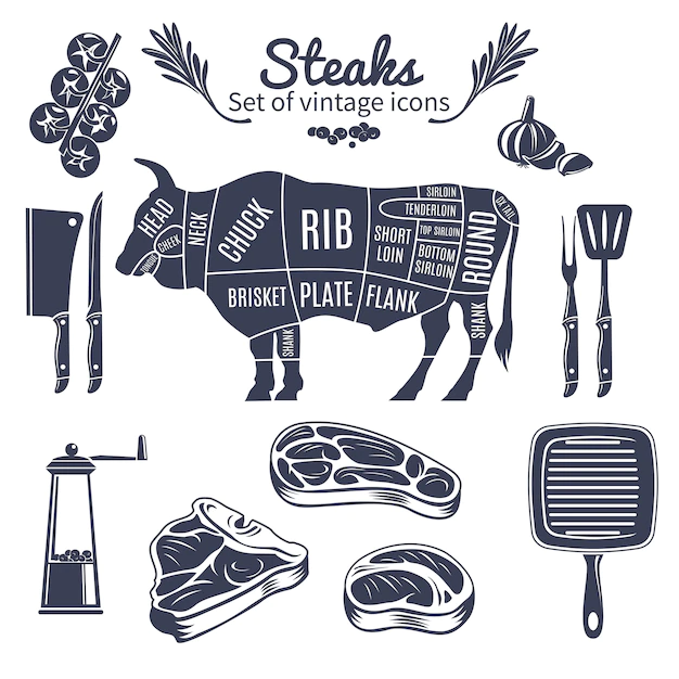 Free Vector | Steaks vintage style set