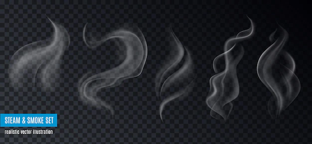 Free Vector | Steam and smoke collection of realistic images on transparent background with text and five different shapes