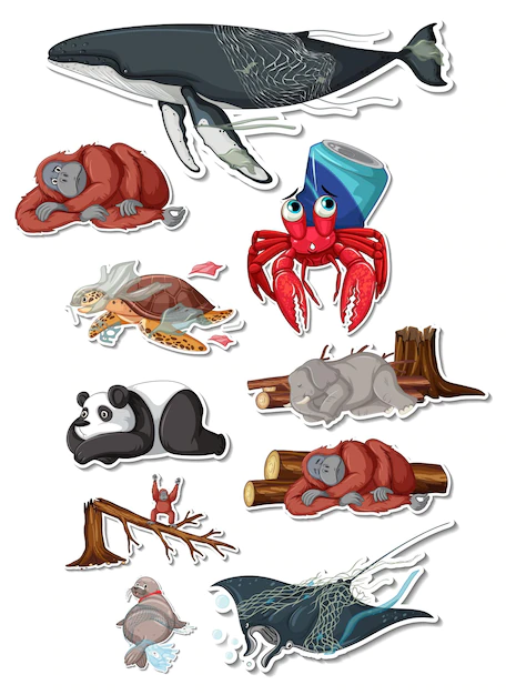 Free Vector | Sticker pack of different sea animals