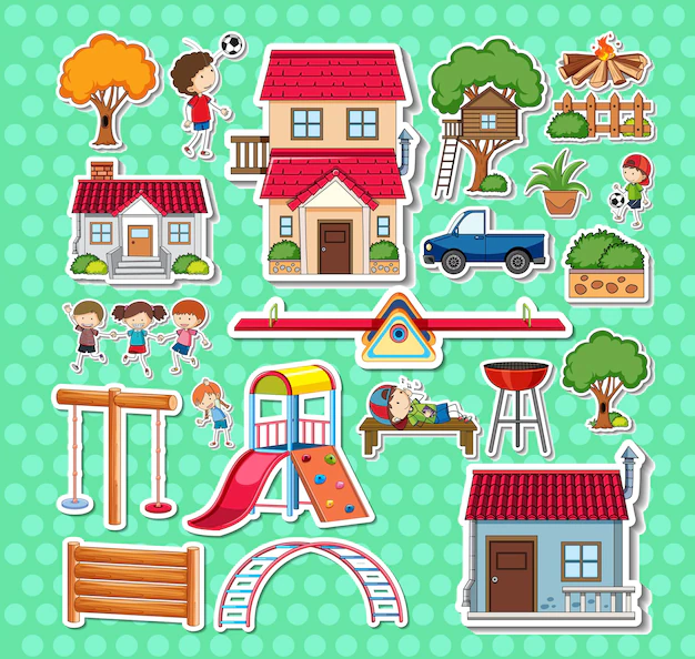 Free Vector | Sticker pack of playground objects
