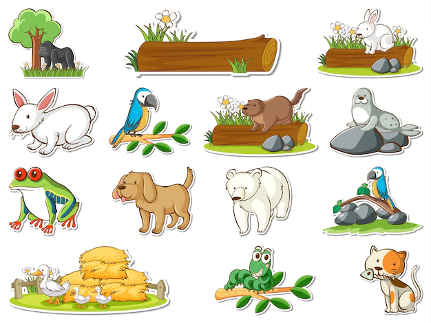 Free Vector | Sticker set of cartoon wild animals