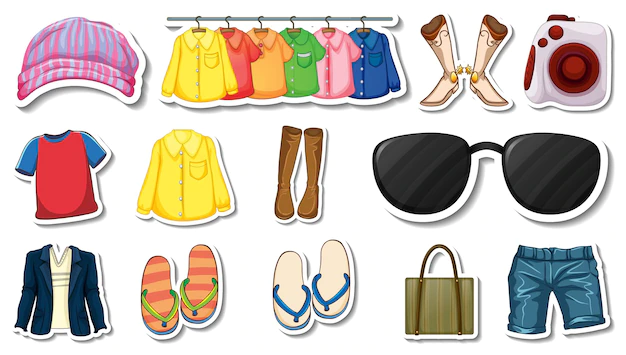 Free Vector | Sticker set of clothes and accessories