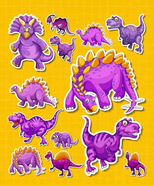 Free Vector | Sticker set of different dinosaur cartoon characters