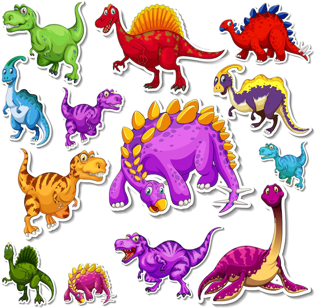Free Vector | Sticker set of different dinosaurs cartoon