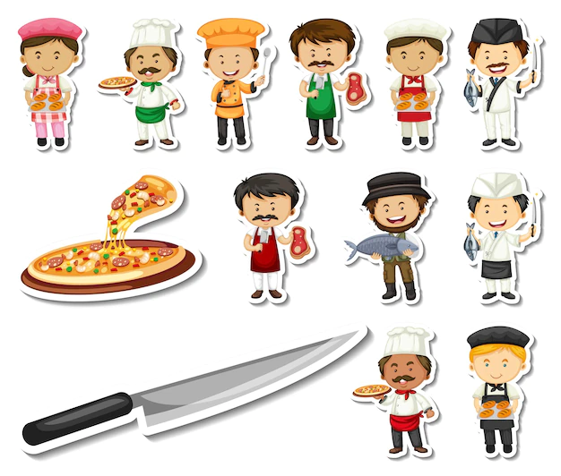 Free Vector | Sticker set of different professions cartoon characters