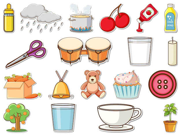 Free Vector | Sticker set of mixed daily objects