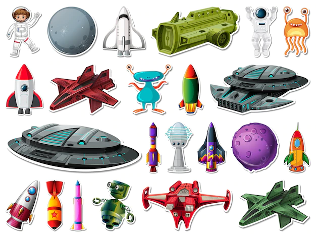 Free Vector | Sticker set of outer space objects and astronauts