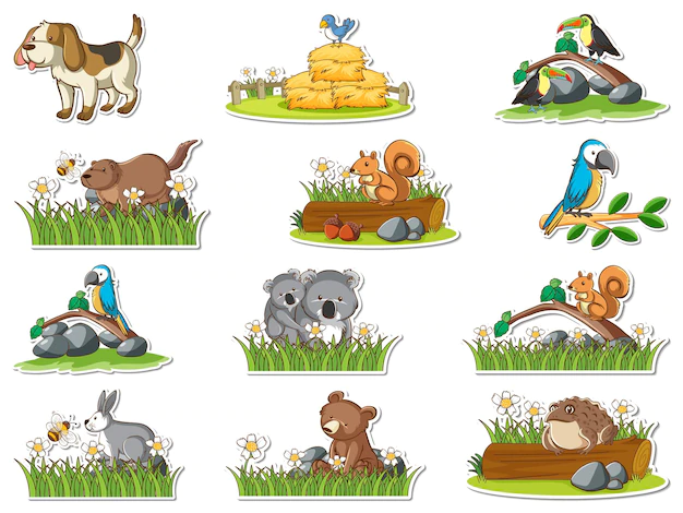 Free Vector | Sticker set of wild animals cartoon