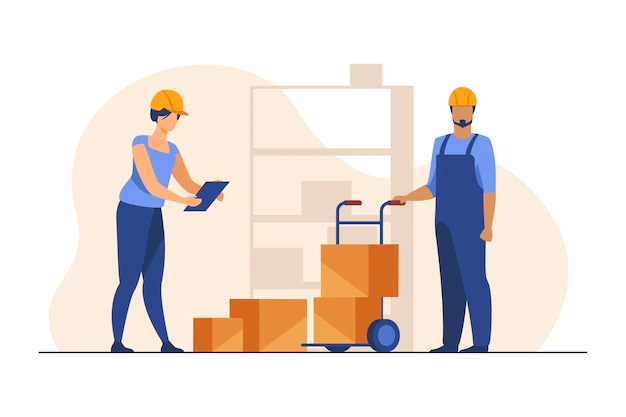 Free Vector | Storehouse workers keeping records of boxes.