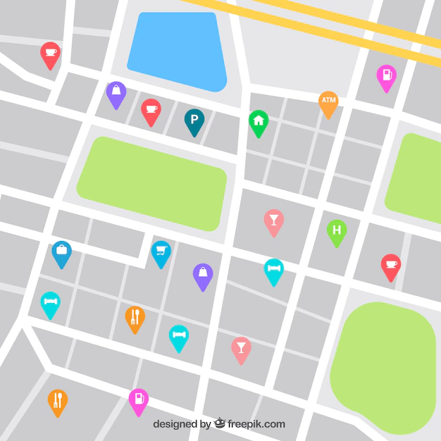 Free Vector | Street map desing with catering sector pins