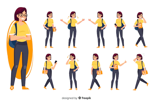 Free Vector | Student set with different postures