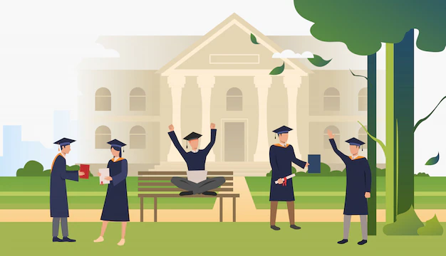 Free Vector | Students with diplomas celebrating graduation in campus park