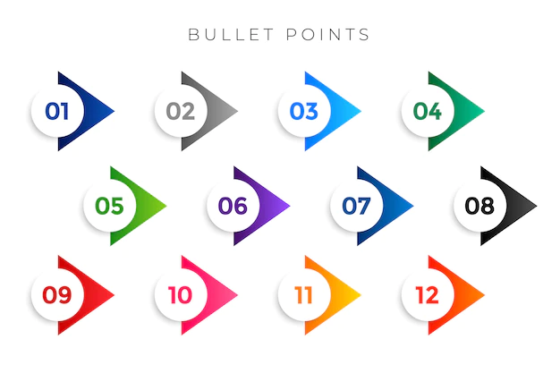 Free Vector | Stylish arrow bullet points numbers from one to twelve