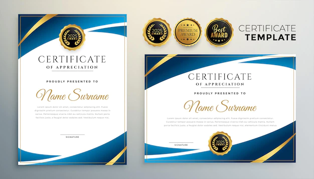 Free Vector | Stylish blue premium certificate template design set