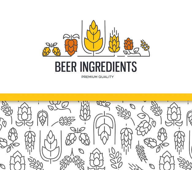 Free Vector | Stylish design collection with two field with malt seamless pattern and with the text beer ingredients with twig of hops, blossom, malt