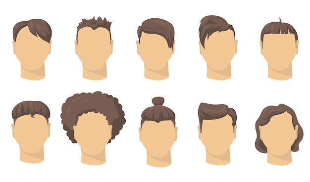 Free Vector | Stylish different male haircut flat set for web design. cartoon man short hairstyles for hipsters isolated vector illustration collection. barber shop, fashion and style concept