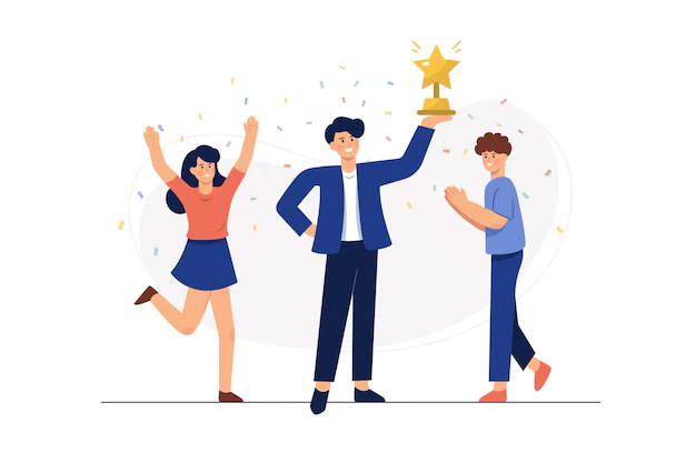 Free Vector | Successful business man holding a trophy